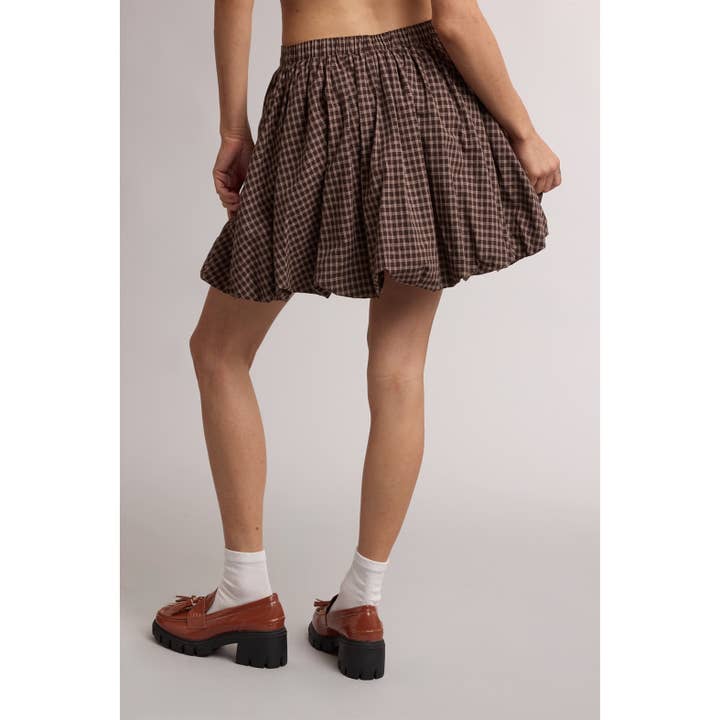 WALNUT CHECK BUBBLE SKIRT