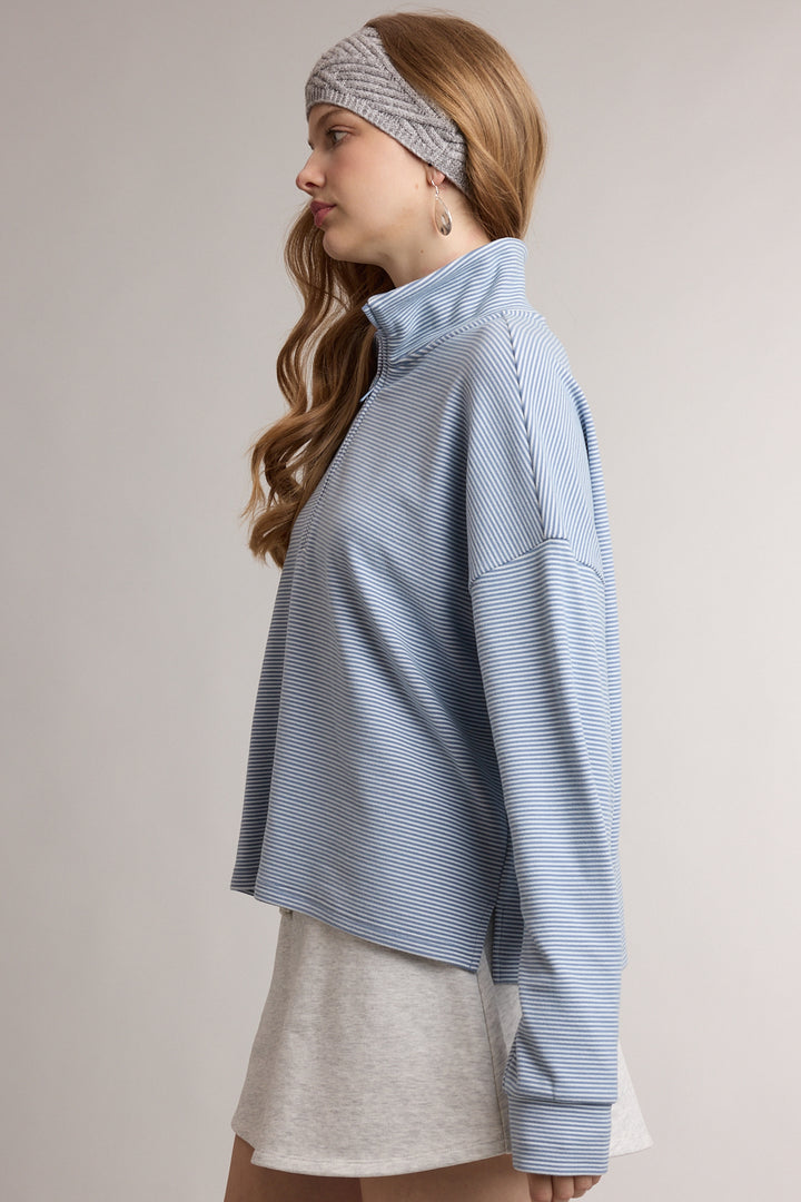 BLUE FAN FAVE STRIPE 1/4 ZIP TOP
