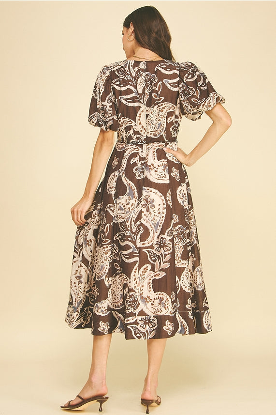 ESPRESSO PAISLEY MIDI DRESS