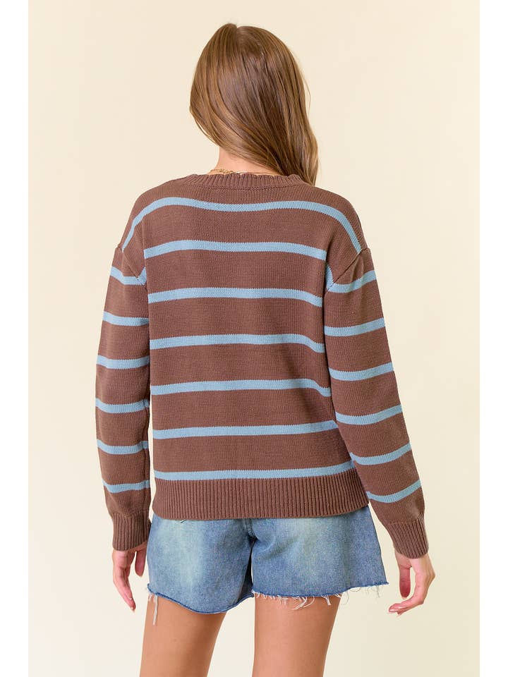 COCOA STRIPE SCALLOP NECKLINE SWEATER
