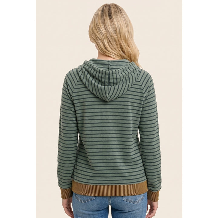 OLIVE STRIPE MICRO BRUSHED KNIT HOODIE