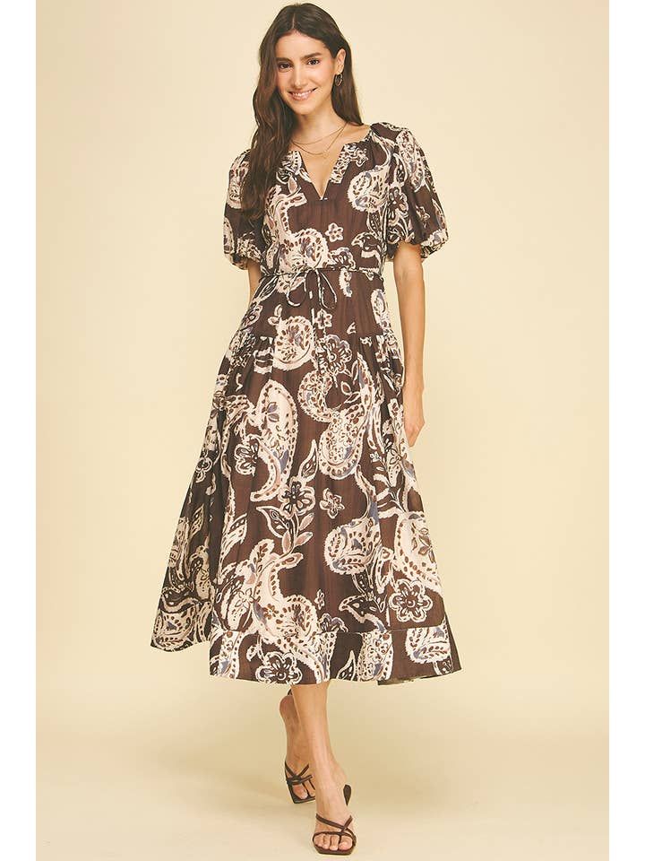 ESPRESSO PAISLEY MIDI DRESS
