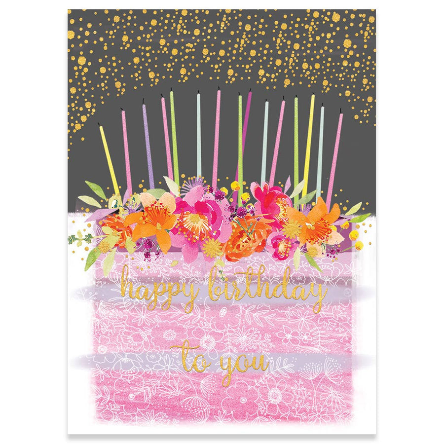 CAKE WITH FLOWERS BIRTHDAY GREETING CARD
