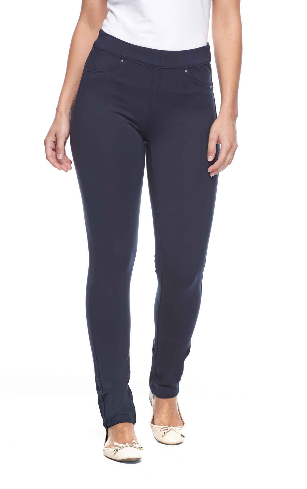 NAVY PULL ON PONTE PANT
