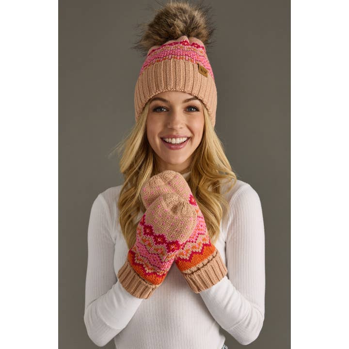 BLUSH, PINK & ORANGE POM BEANIE