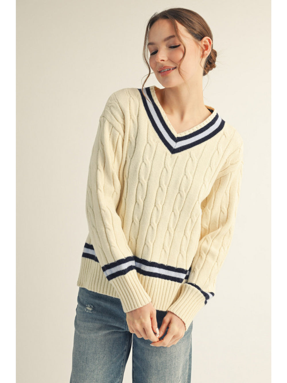 SHELBY IVORY TIPPED CABLE SWEATER
