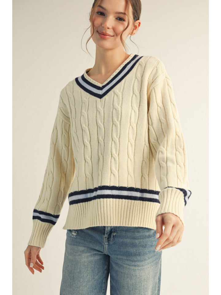 SHELBY IVORY TIPPED CABLE SWEATER