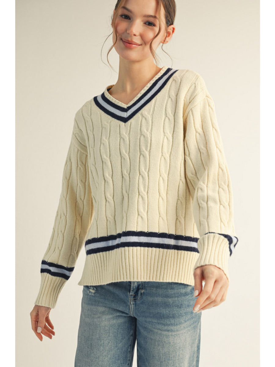 SHELBY IVORY TIPPED CABLE SWEATER
