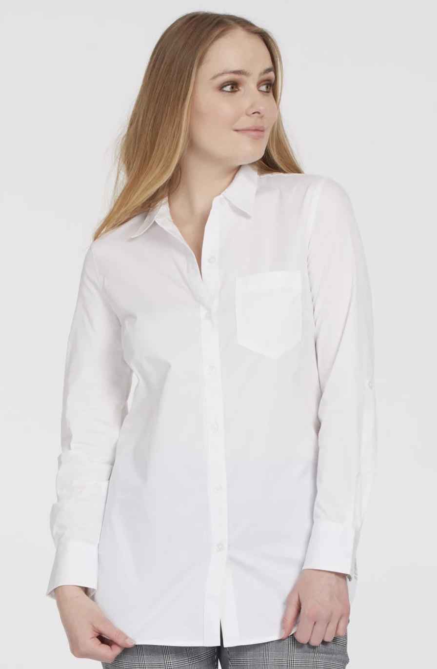 WHITE ROLL UP SLEEVE BLOUSE