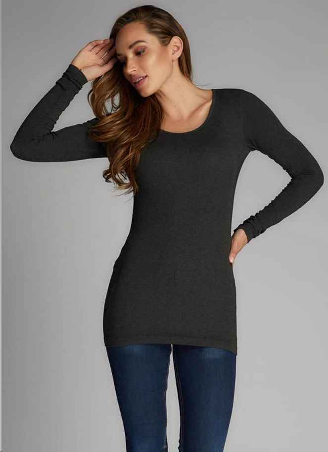 Heather Black Bamboo Long Sleeve Scoop