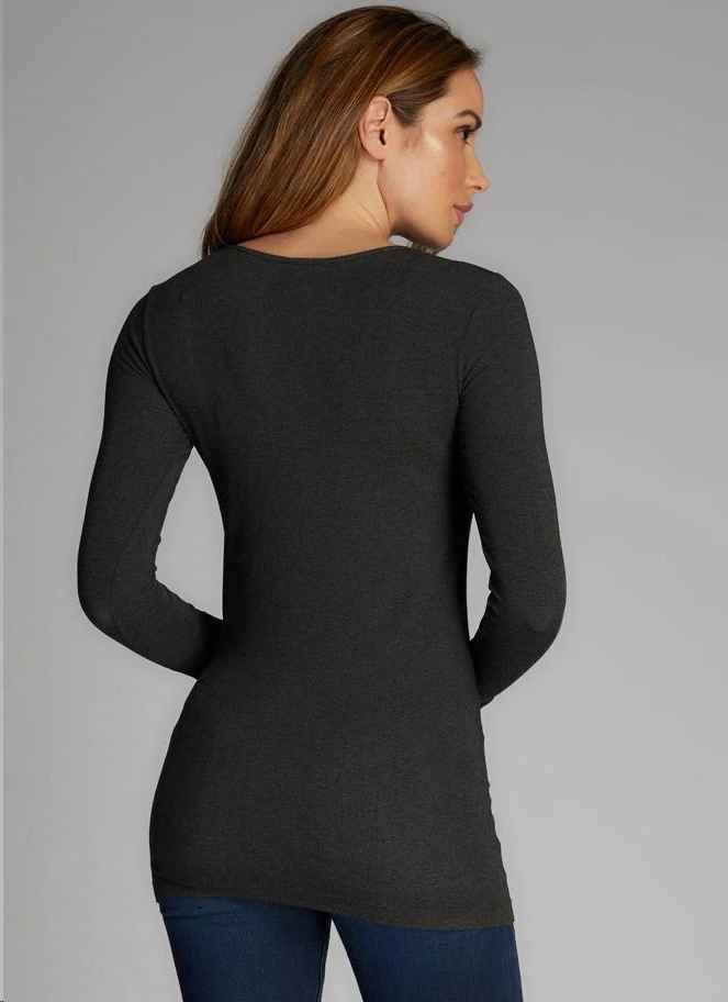 Heather Black Bamboo Long Sleeve Scoop
