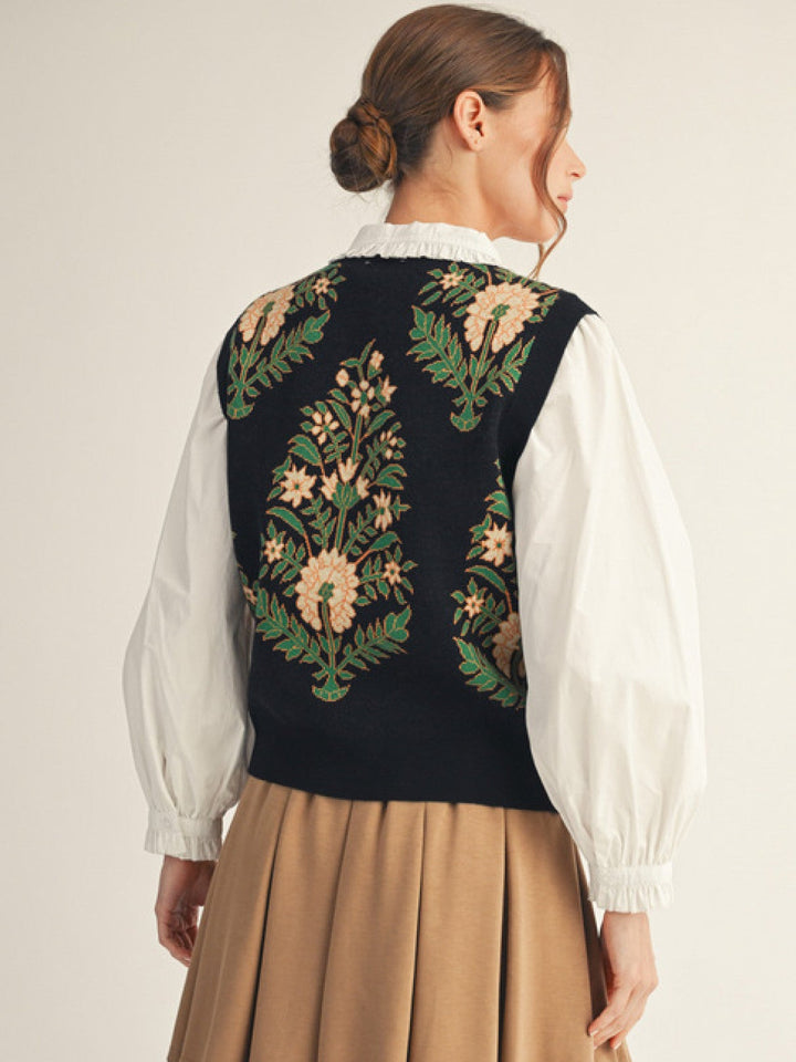 BLACK VINTAGE FLORAL SWEATER VEST