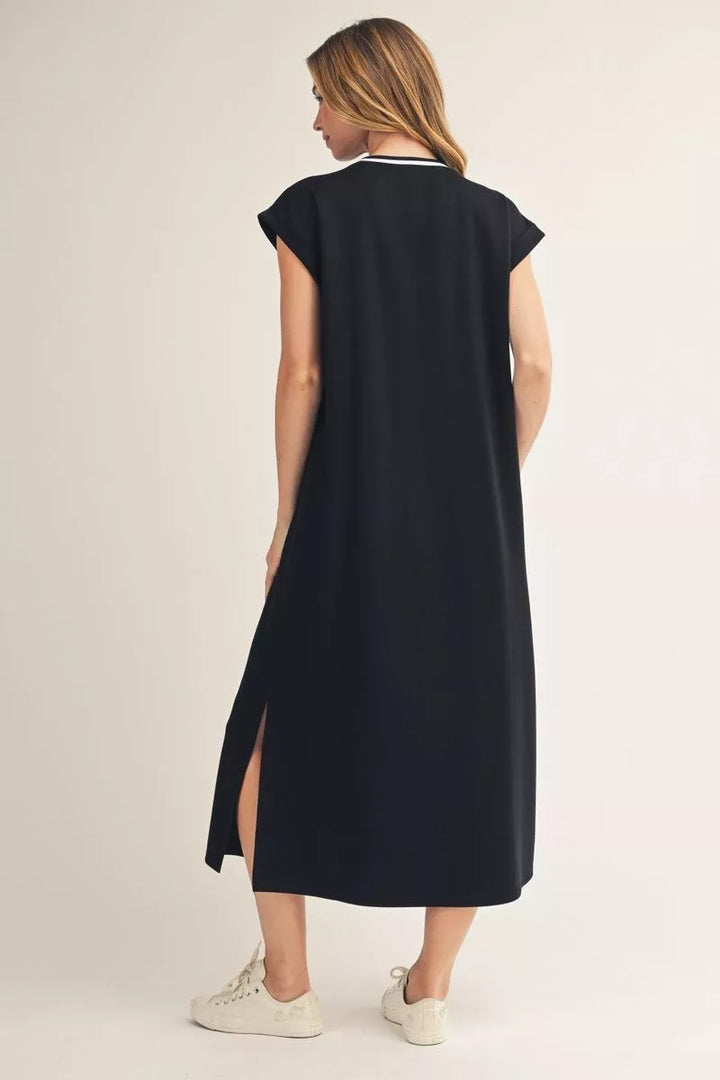 OUT & ABOUT BLACK SIDE SLIT MIDI DRESS