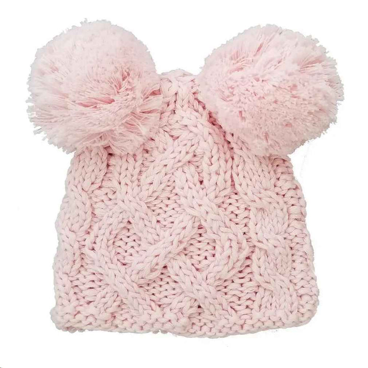 PINK DOUBLE POM NEWBORN HAT