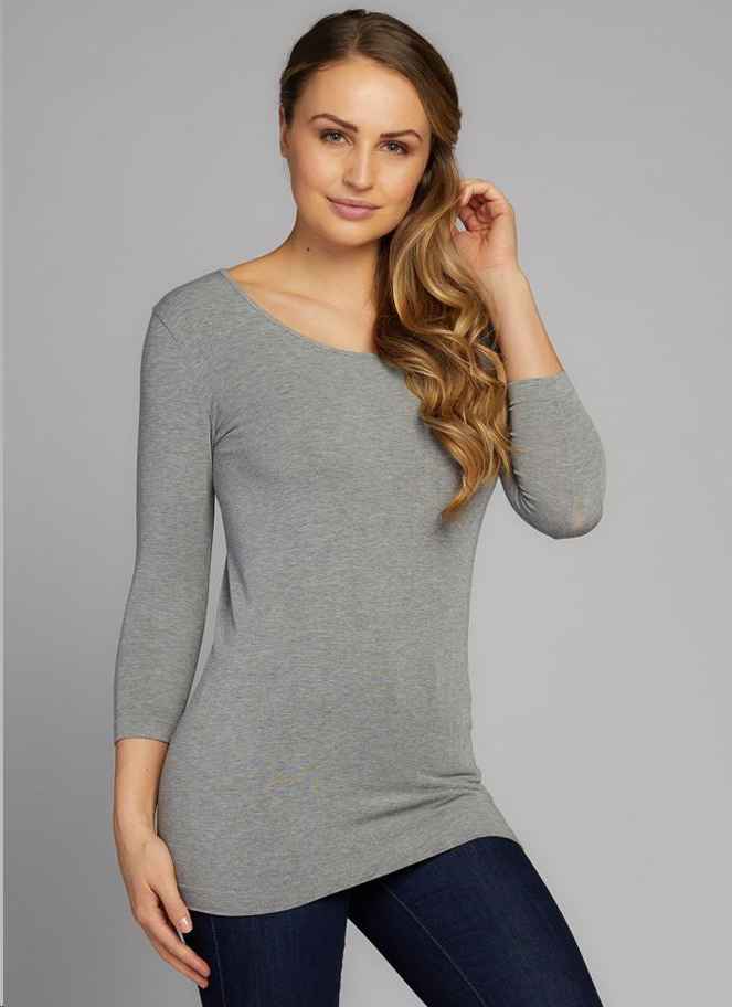 Heather Silver Bamboo Long Sleeve Scoop Neck Top
