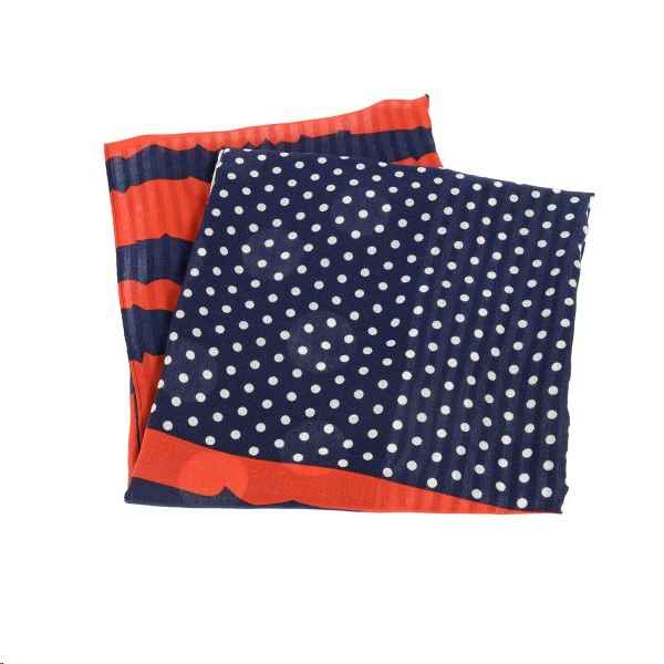 Red, White, Navy Dots & Stripe Scarf