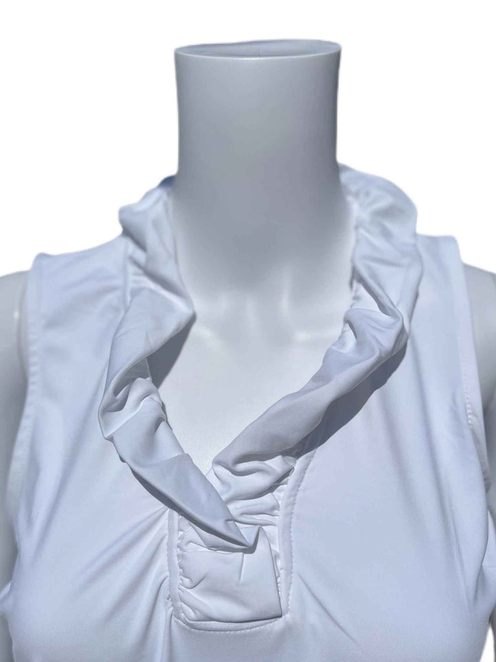 Gretchen White Solid Ruffle V-Neck Top