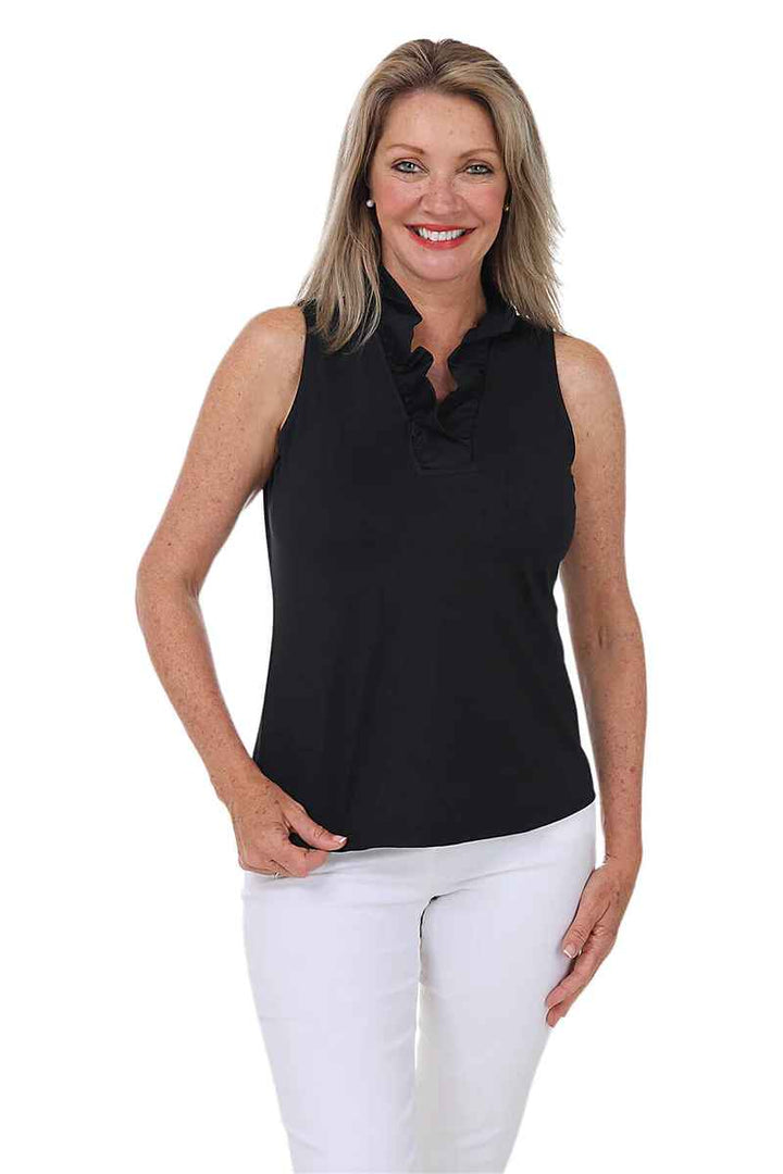 BLACK GRETCHEN RUFFLE V-NECK