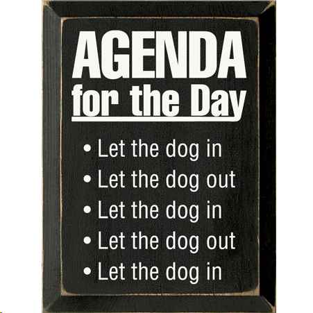 Agenda For The Day Dog In, Dog Out Sign
