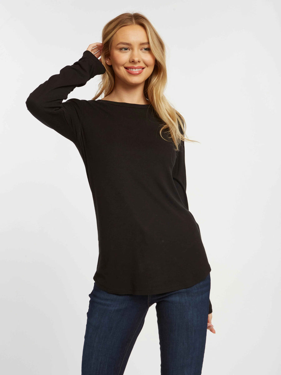 STACY BLACK RIB KNIT TOP
