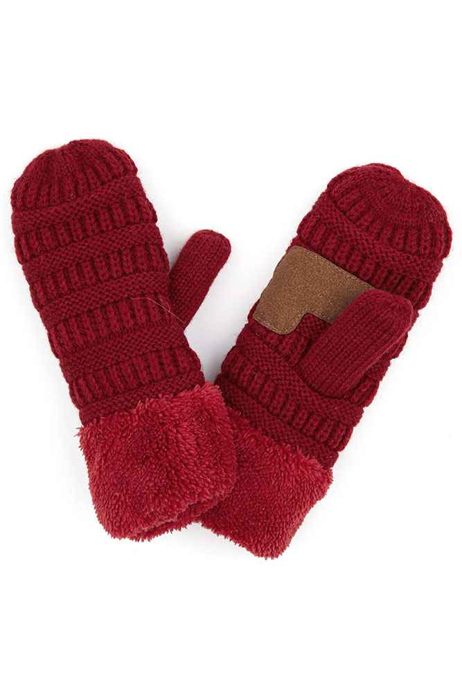 BURGUNDY ALPINE CABLE MITTENS