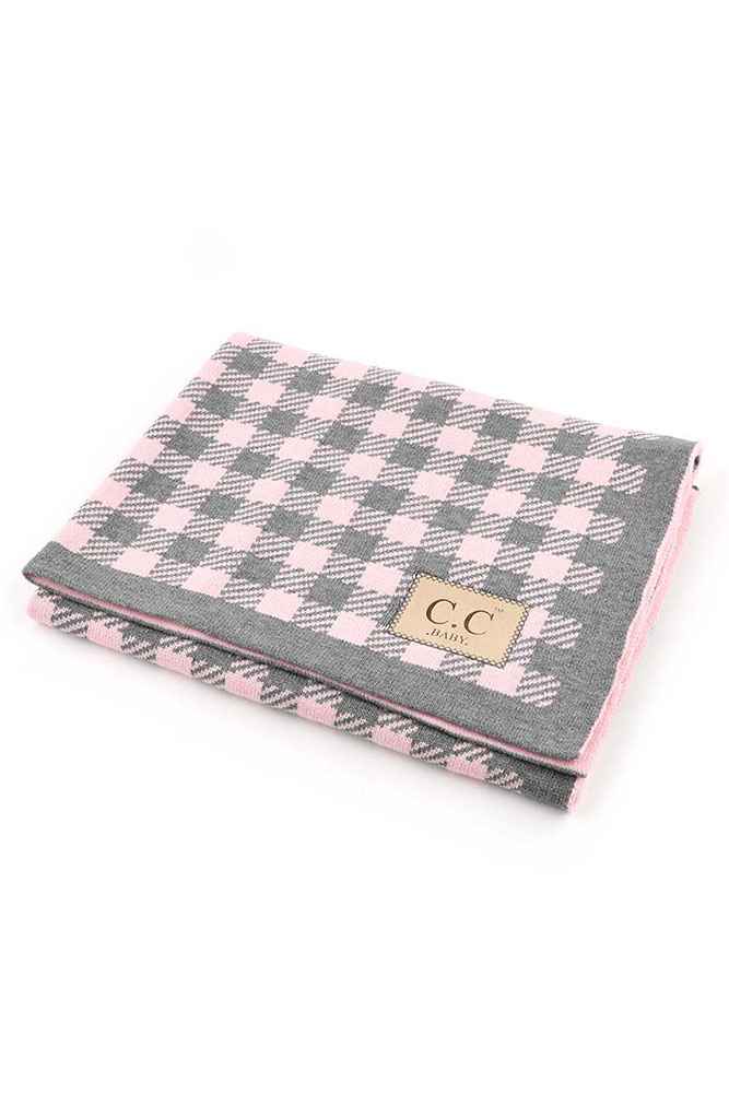 Grey Pink Check Stroller Blanket