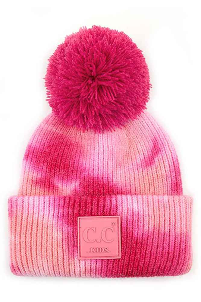 Youth Fuchsia/Pink Tie Dye Pom Hat