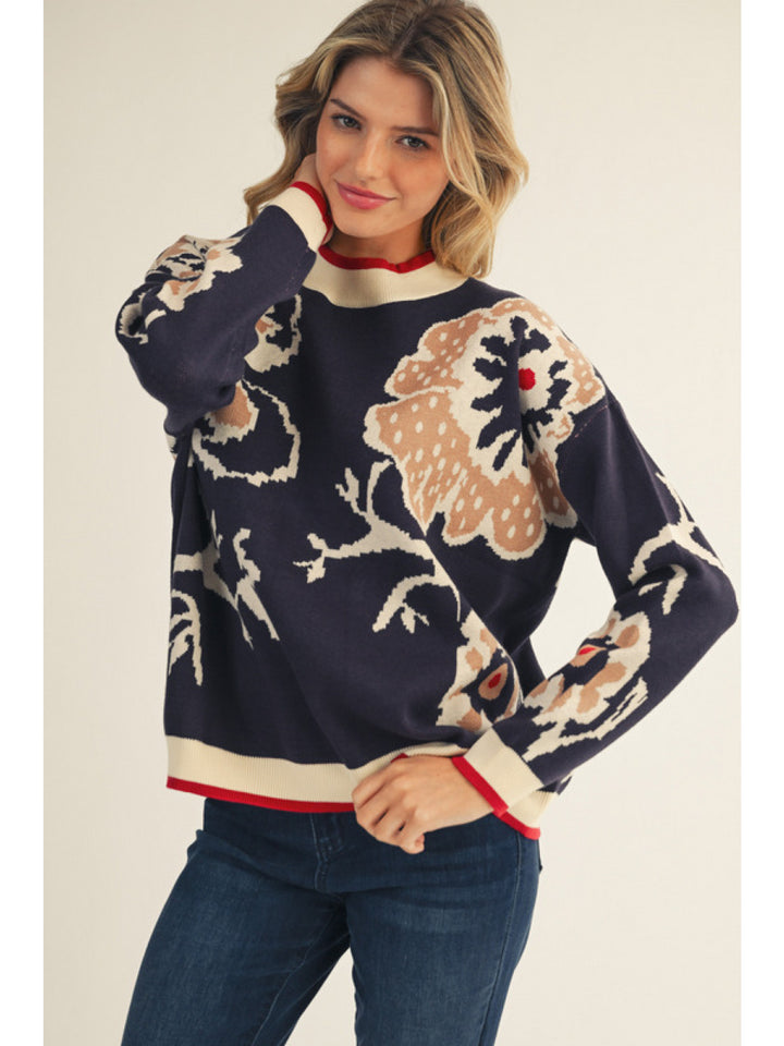 LAUREN NAVY FLORAL SWEATER