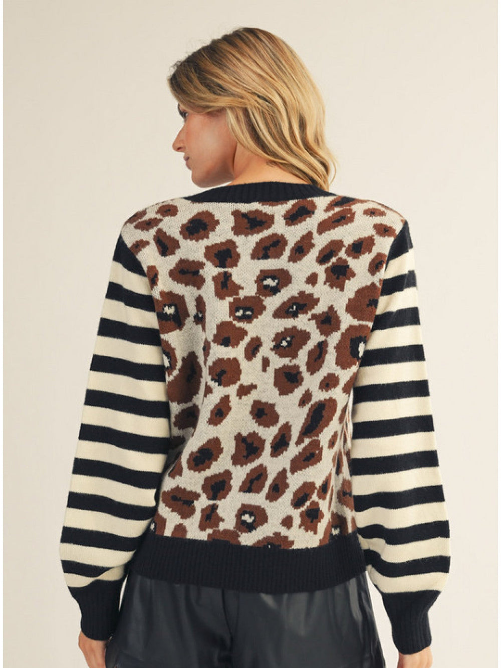 GIANNA LEOPARD & STRIPE COMBO SWEATER
