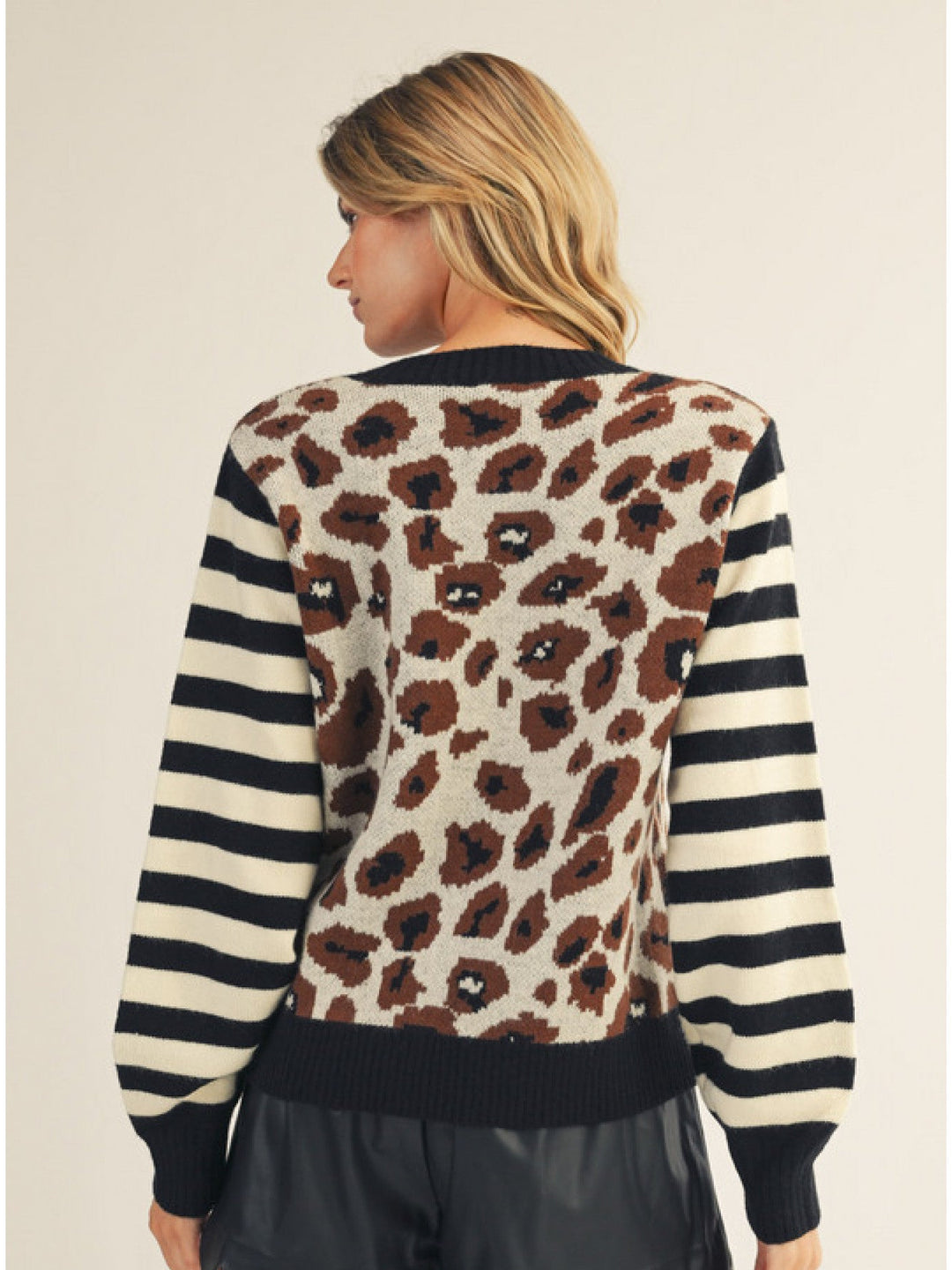 GIANNA LEOPARD & STRIPE COMBO SWEATER