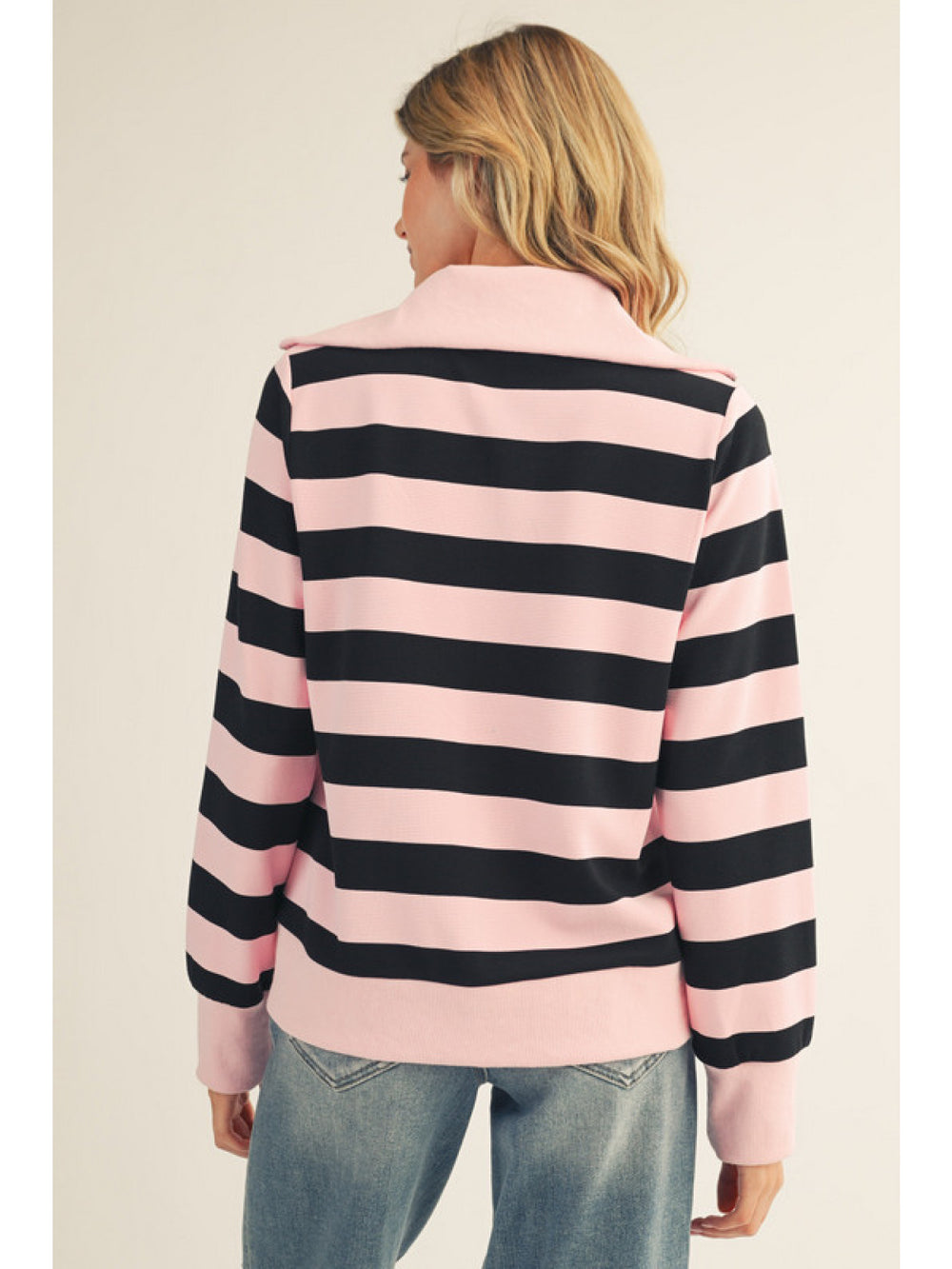 PINK STRIPE GO-TO HALF ZIP PULLOVER
