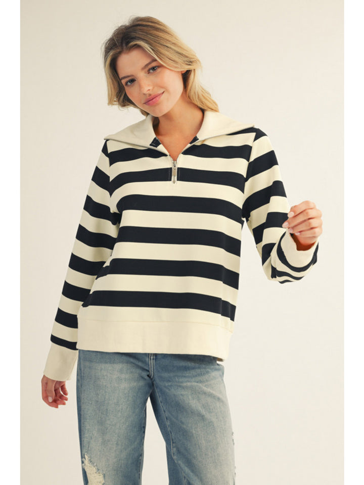 CREAM STRIPE GO-TO HALF ZIP PULLOVER