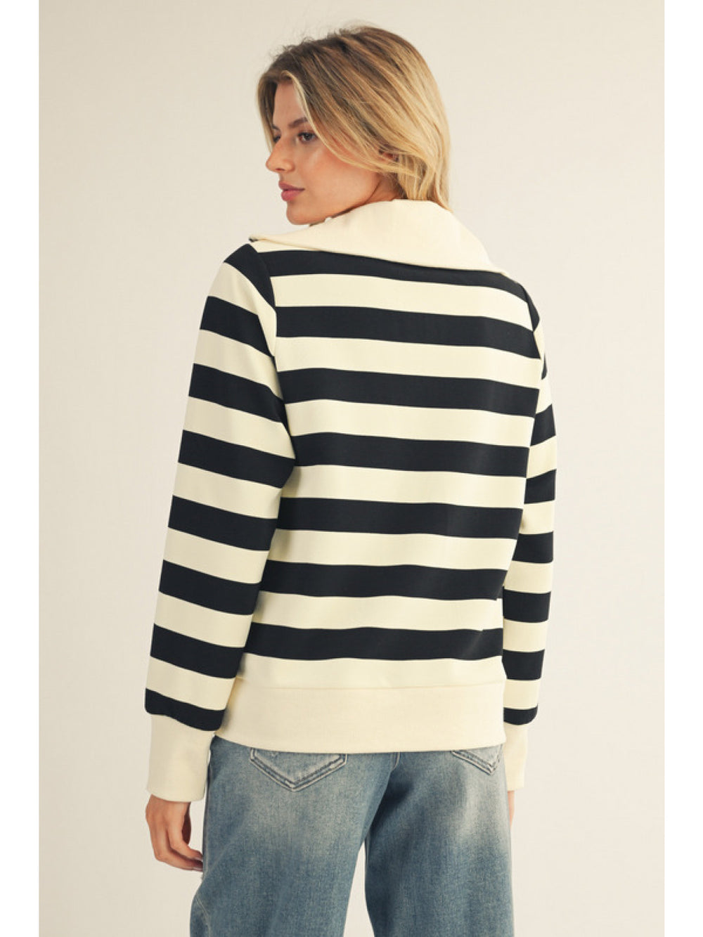 CREAM STRIPE GO-TO HALF ZIP PULLOVER

