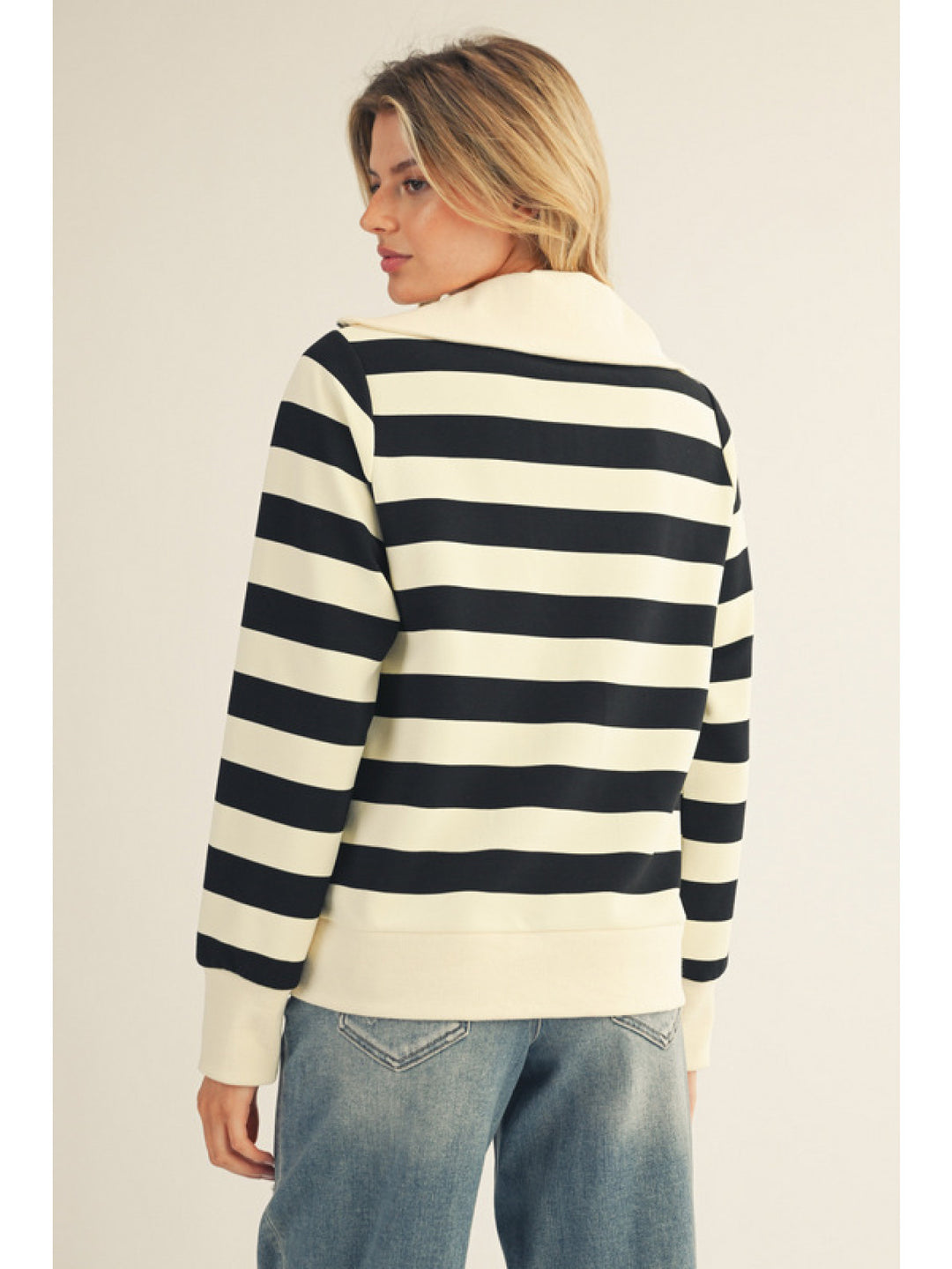 CREAM STRIPE GO-TO HALF ZIP PULLOVER