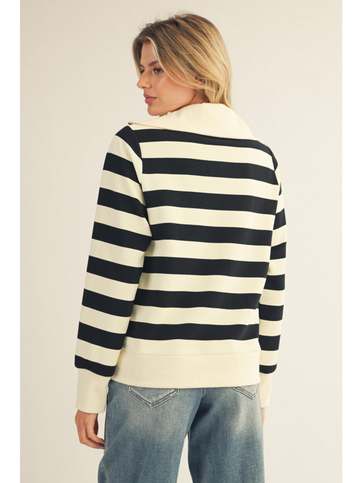 CREAM STRIPE GO-TO HALF ZIP PULLOVER