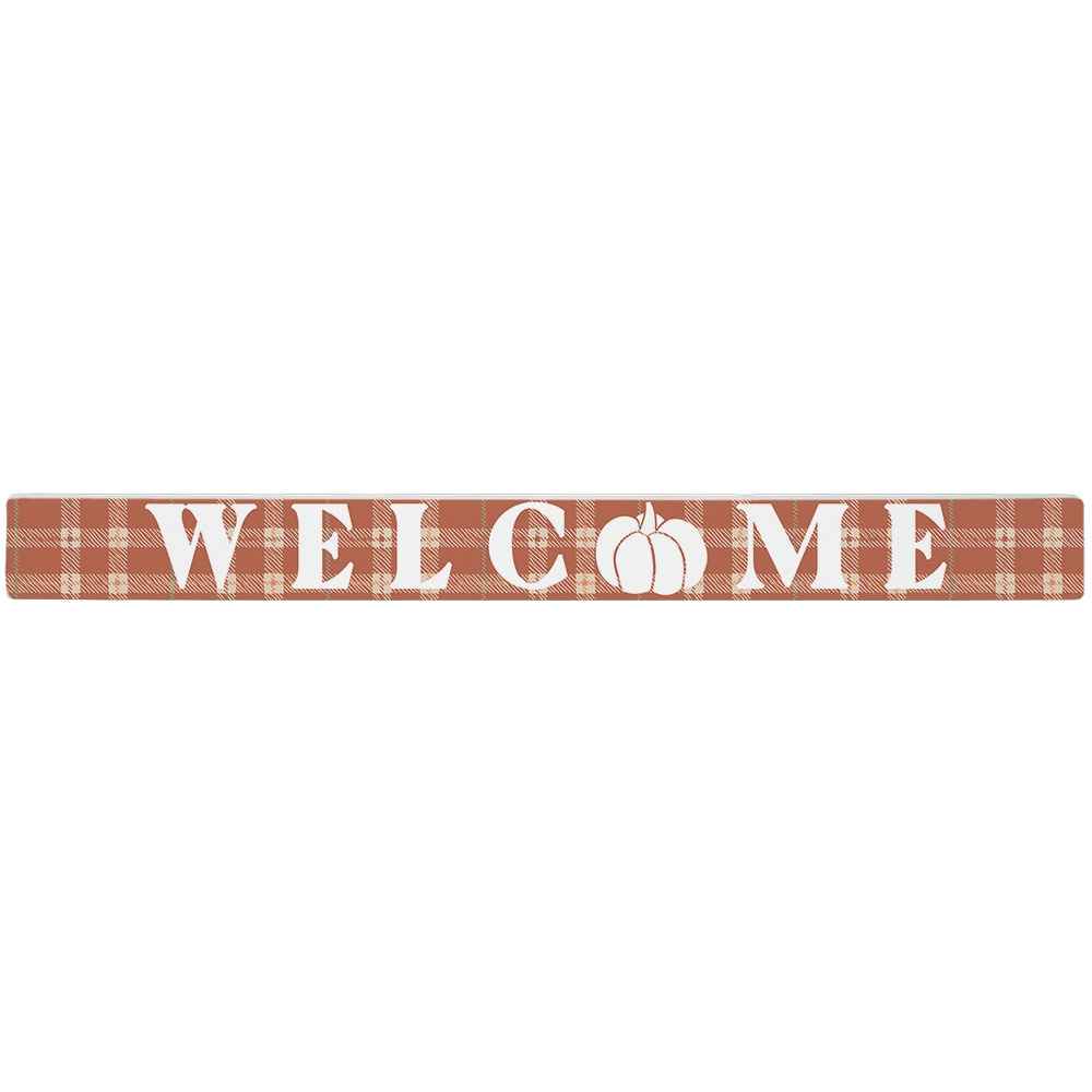 Welcome Plaid Pumpkin Shelf Sign