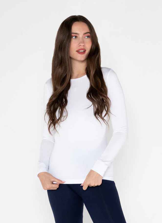 WHITE BAMBOO CREW KNIT TOP