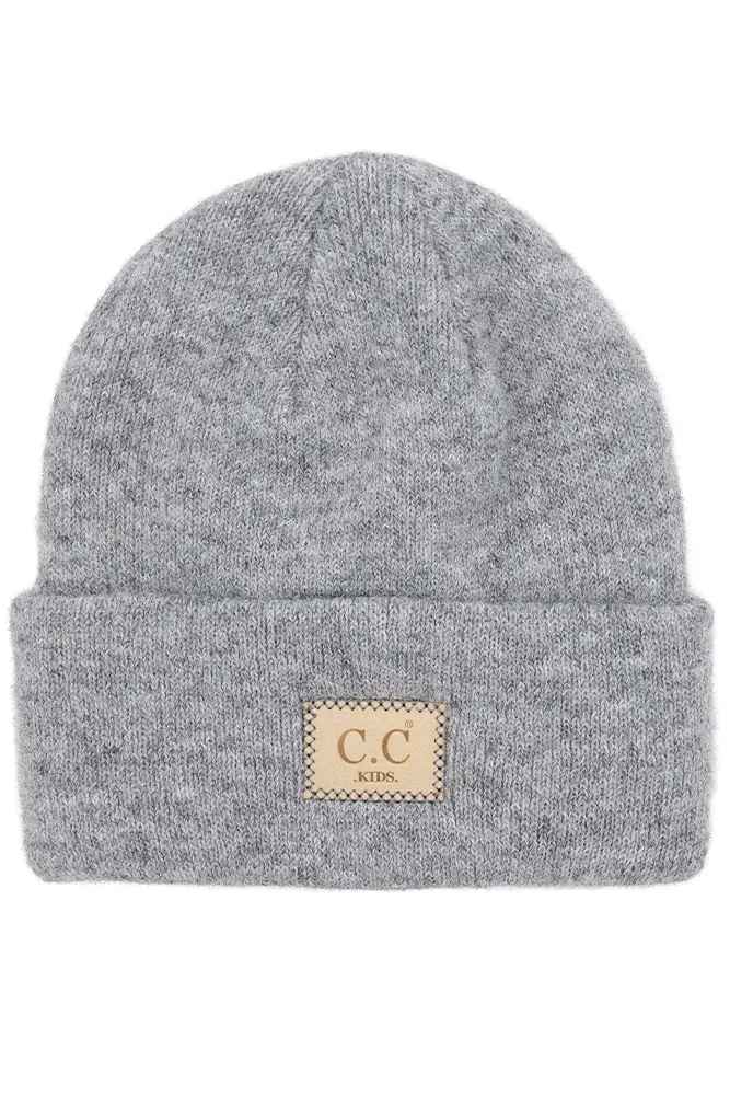 Youth Light Grey Suede Patch Beanie
