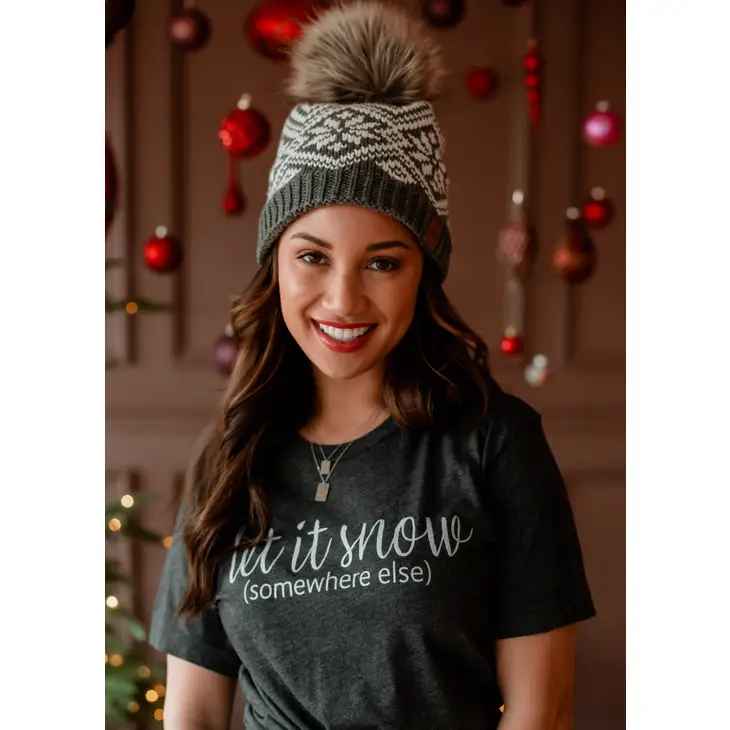 Grey & White Snowflake Pom Hat