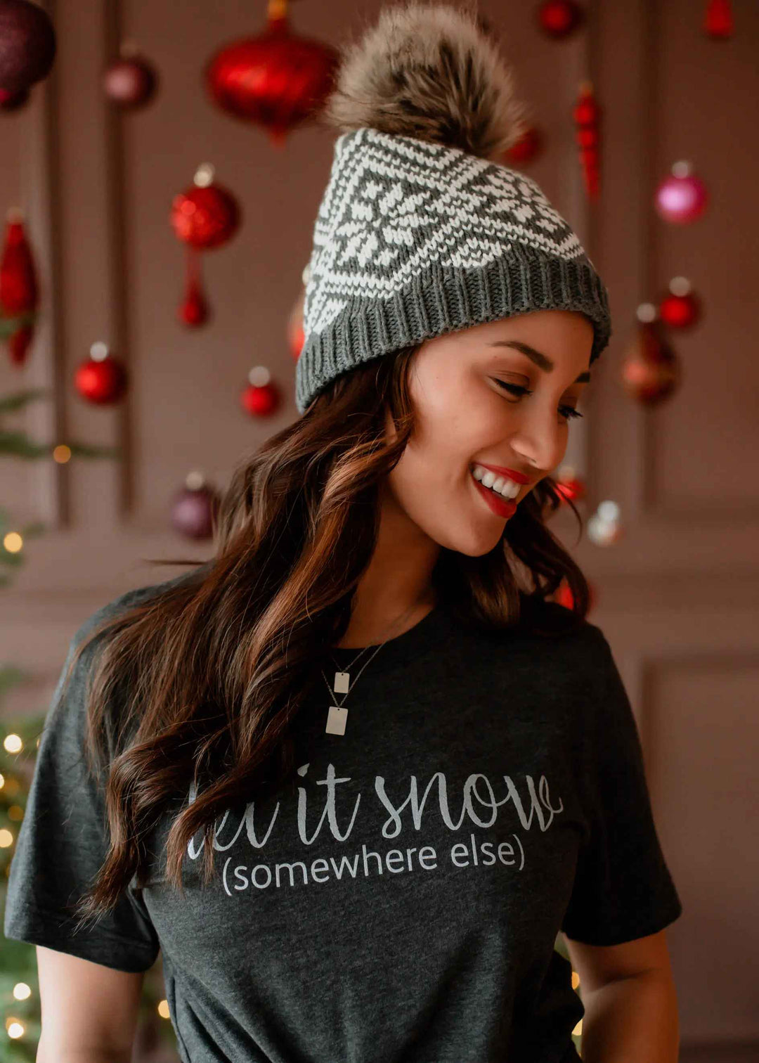 Grey & White Snowflake Pom Hat