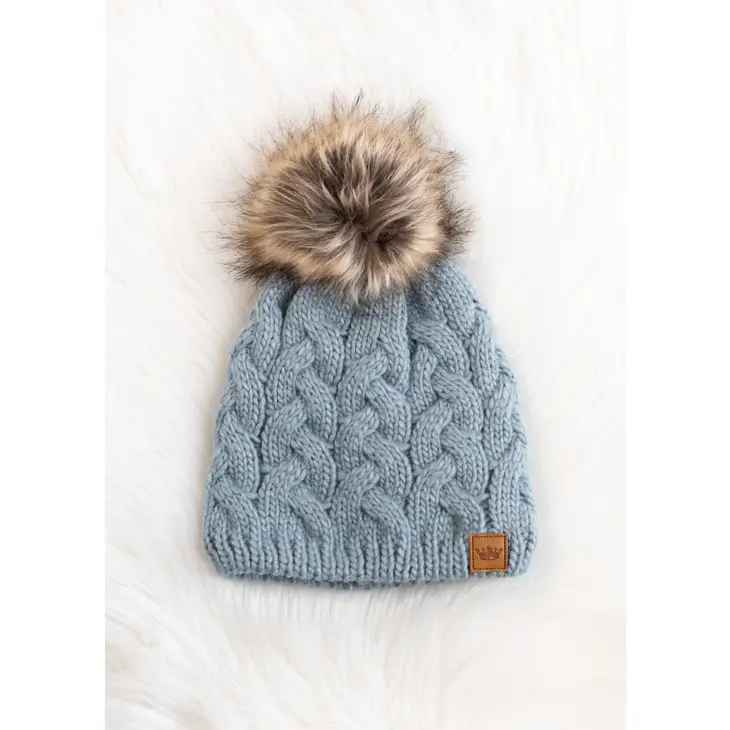 DUSTY BLUE BRAIDED POM HAT