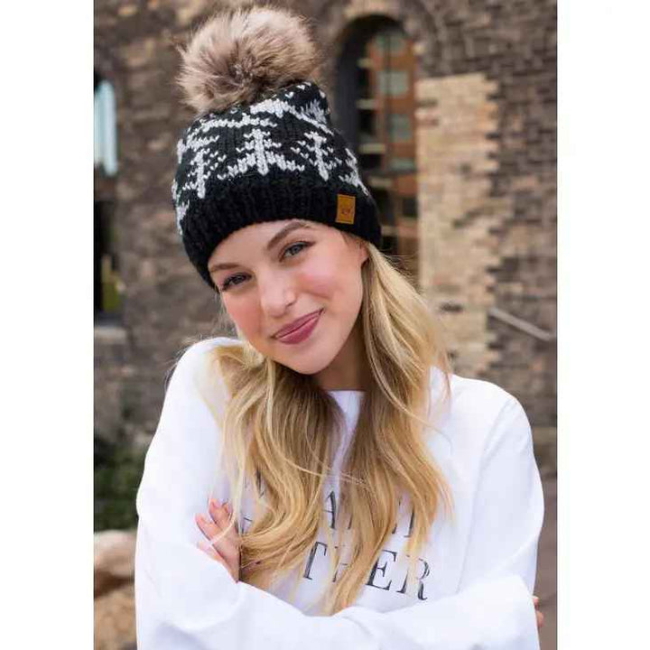 Black & Grey Winter Trees Pom Hat