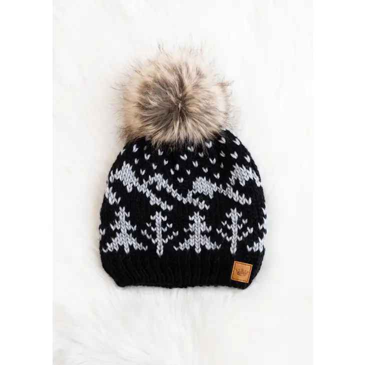 Black & Grey Winter Trees Pom Hat
