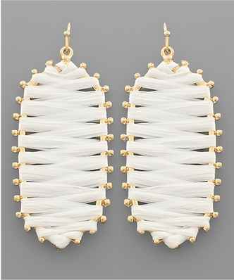 White & Gold Raffia Hexagon Earrings