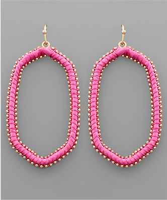 Hot Pink & Gold Raffia Deco Earrings