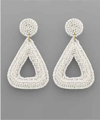 White Beaded Rounded Triangle Earrings
