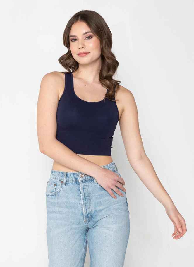 NAVY BAMBOO CROP TANK