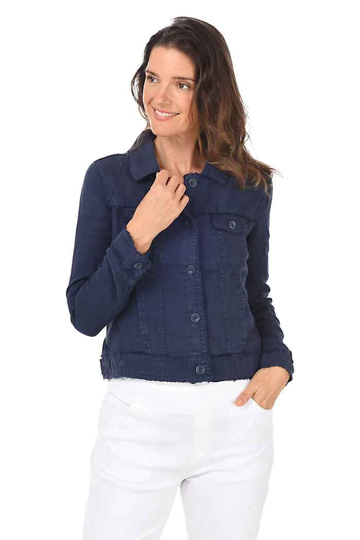 NAVY ABBY LINEN JEAN JACKET