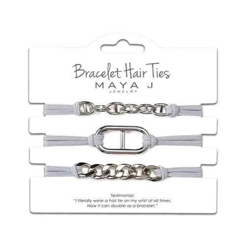 Grey W/ Silver Buckle Bracelet Hair Tie Set