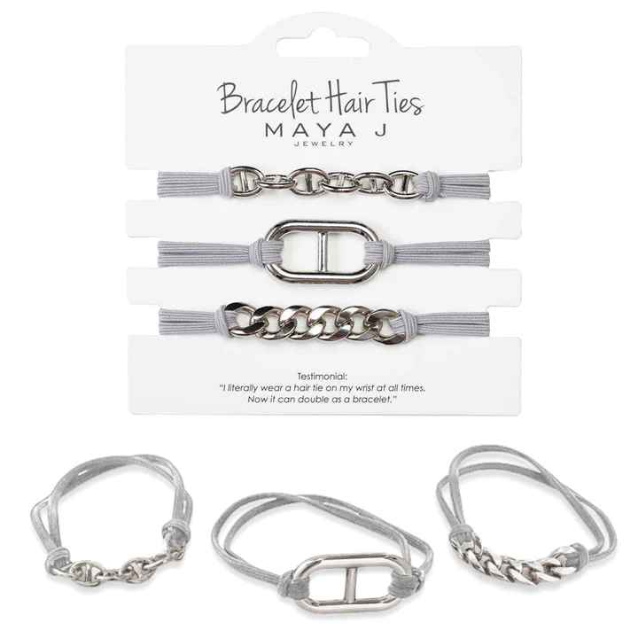 Grey W/ Silver Buckle Bracelet Hair Tie Set